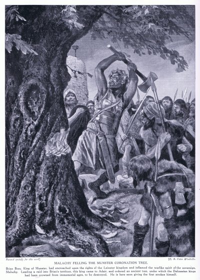 Malchy talando el árbol de la coronación de Munster, años 1920 de Richard Caton Woodville junior